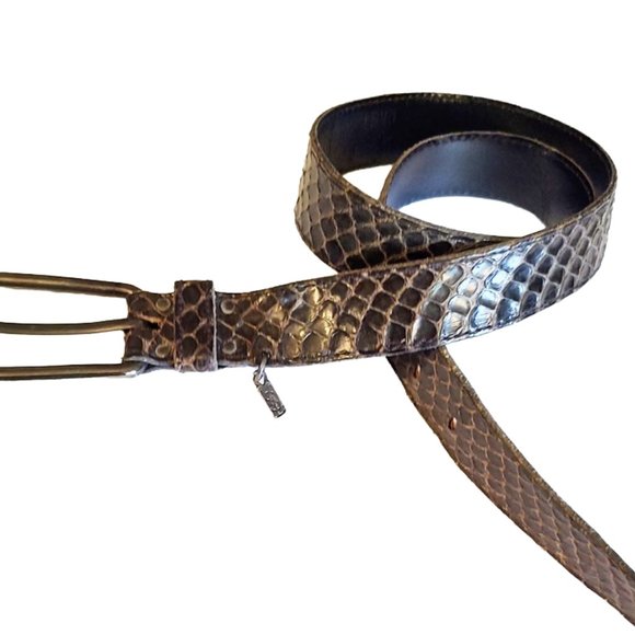 1980s True Vintage Dark Brown Real Snakeskin Thin Belt By Yves Saint Laurent Med - Picture 3 of 7